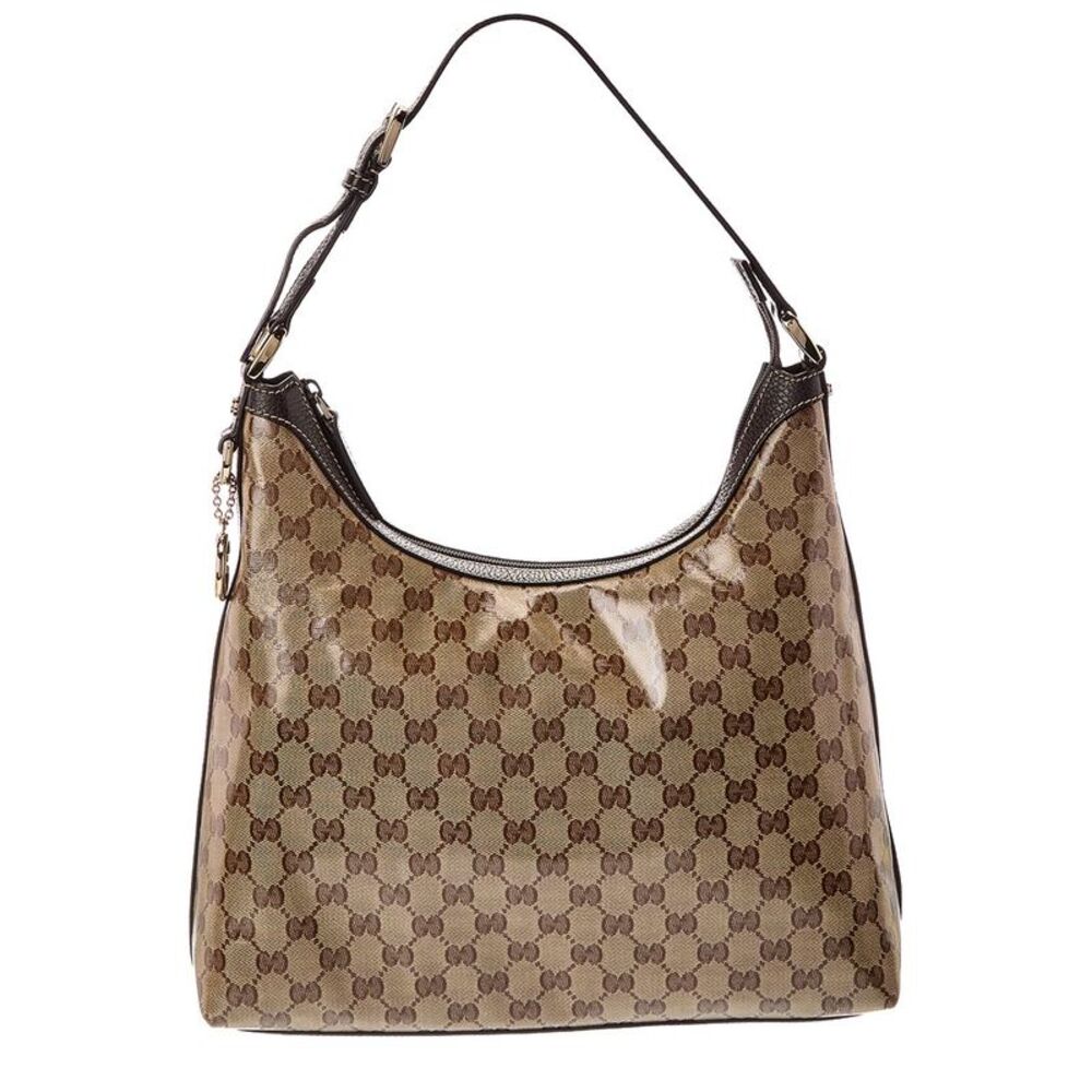 Gucci Neutral Coated Canvas & Leather Gg Crystal Charmy Hobo Bag (Authentic
